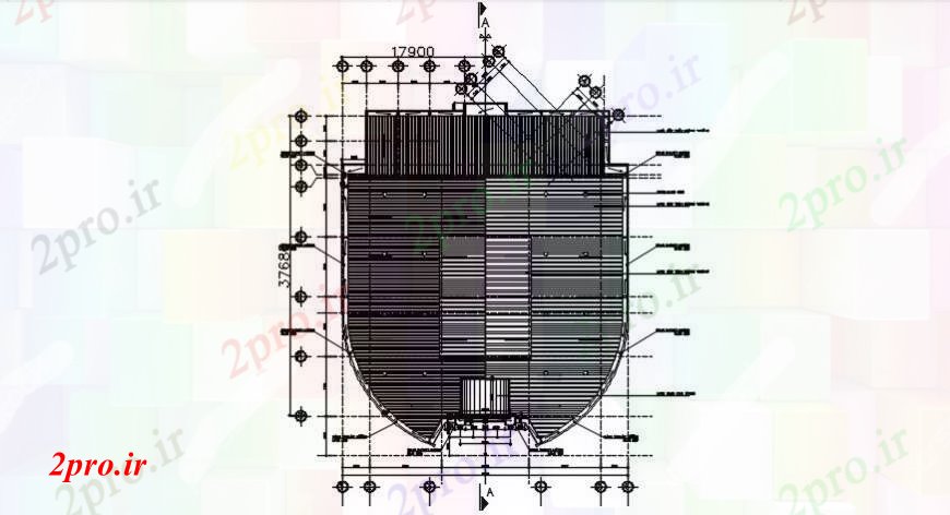 دانلود نقشه هتل - رستوران - اقامتگاه طرحی سقف ساختمان 36 در 40 متر (کد97723)