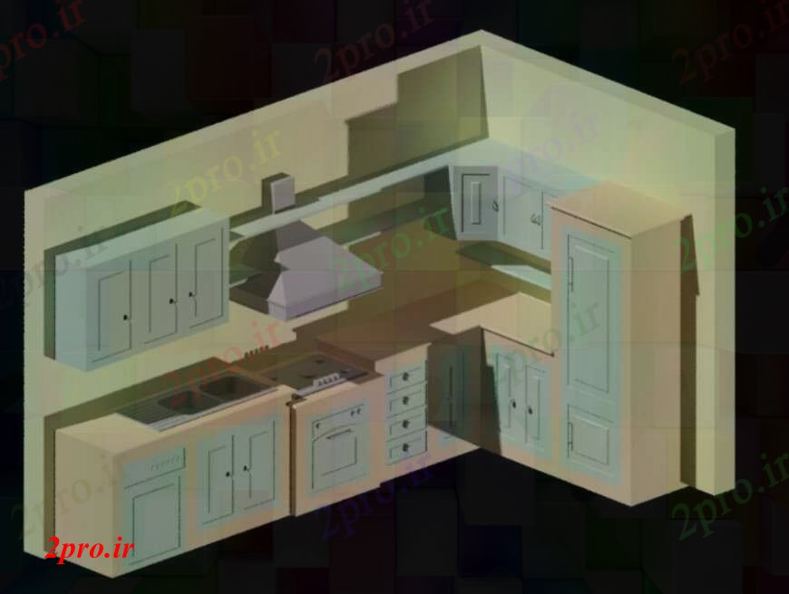 دانلود نقشه آشپزخانه مدل تریدی طراحی آشپزخانه (کد97764)