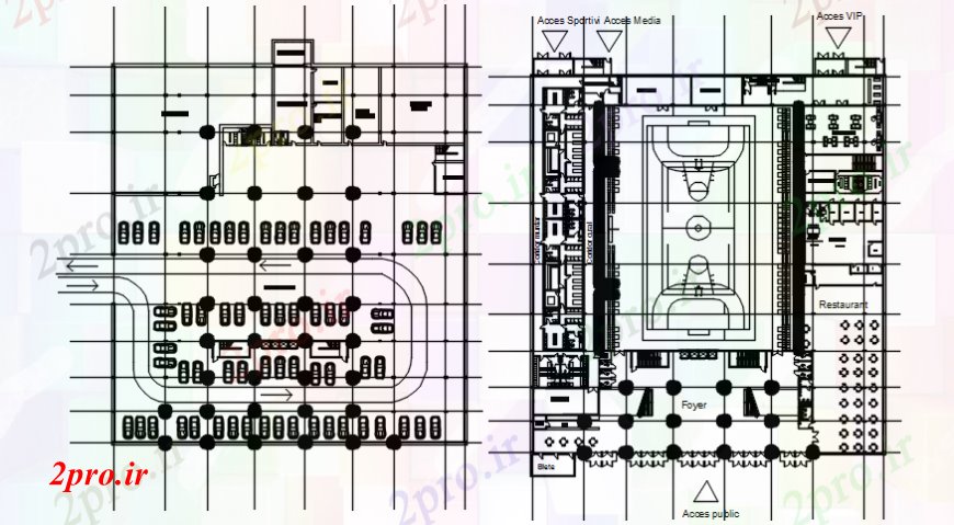 دانلود نقشه ورزشگاه ، سالن ورزش ، باشگاه طرحی ورزشگاه بسکتبال 74 در 90 متر (کد97766)