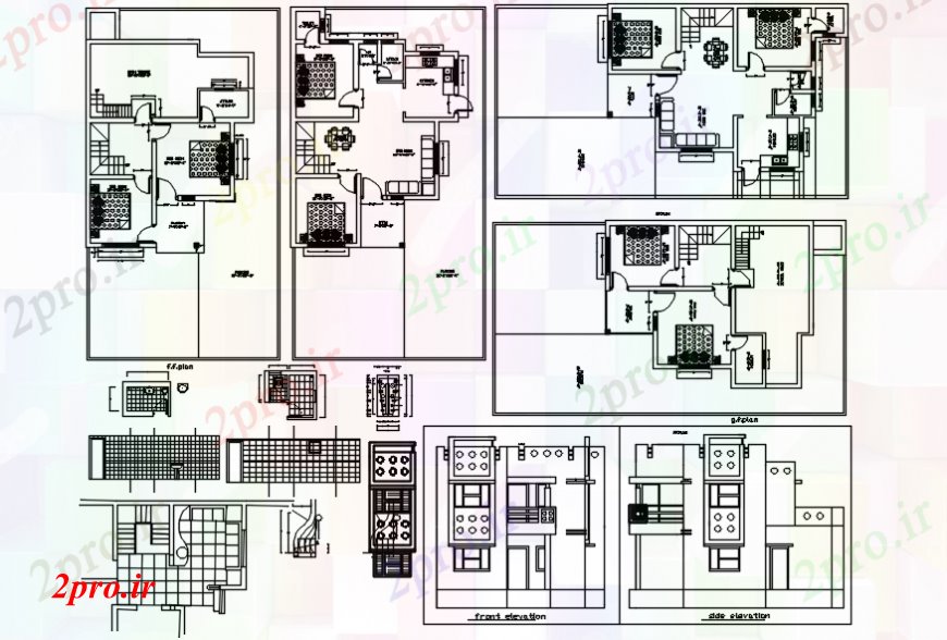 دانلود نقشه مسکونی  ، ویلایی ، آپارتمان  مقابل ویلایی و نما تماس، طرحی طبقه و ساختار جزئیات (کد97782)