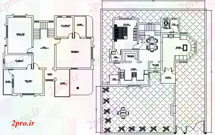 دانلود نقشه مسکونی ، ویلایی ، آپارتمان زمین ویلا مسکونی و طبقه اول طرح 45 در 49 متر (کد97787)