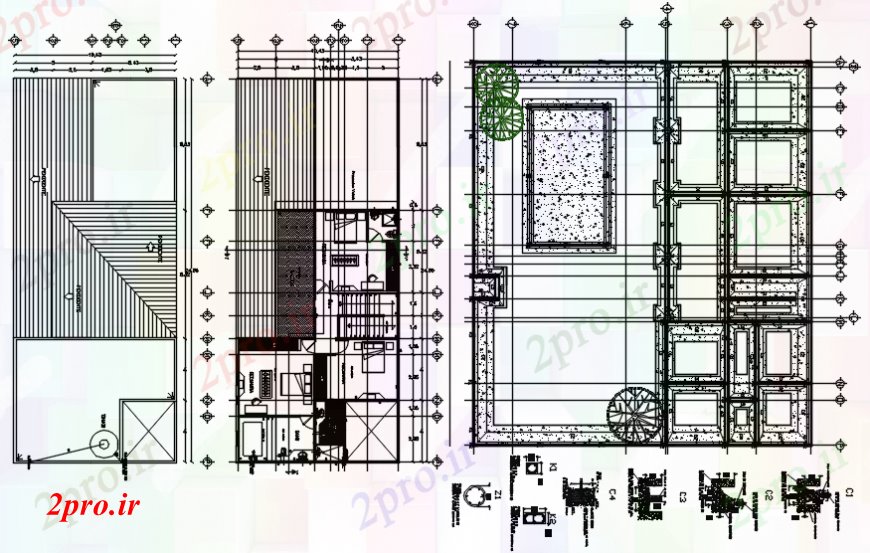 دانلود نقشه مسکونی ، ویلایی ، آپارتمان مسکونی طرحی توزیع خانه، طرحی پایه و اساس و ساختار جزئیات 7 در 24 متر (کد97793)