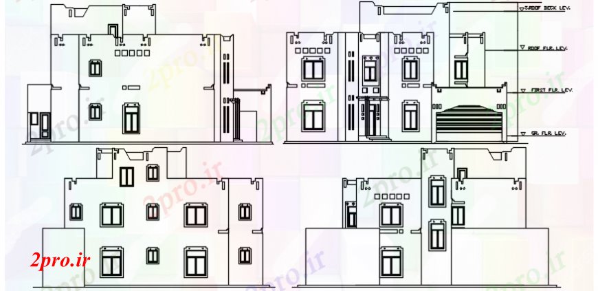 دانلود نقشه مسکونی ، ویلایی ، آپارتمان تجملات ویلا تمام نما طرفه طراحی جزئیات 14 در 19 متر (کد97822)