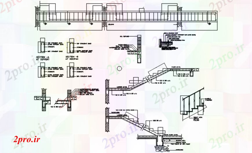 دانلود نقشه جزئیات ساخت پل بخش پل پایه، ساخت و ساز با راه پله 14 در 19 متر (کد97828)