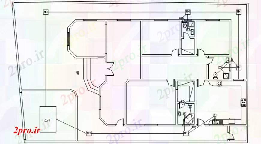 دانلود نقشه مسکونی ، ویلایی ، آپارتمان طرحی بهداشتی و نصب و راه اندازی طراحی جزئیات کف ویلا 14 در 19 متر (کد97830)