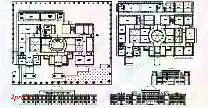 دانلود نقشه دانشگاه ، آموزشکده ، مدرسه ، هنرستان ، خوابگاه - چند طبقه مدرسه ساخت تمام نما طرفه و بخش و کف طرحی های 18 در 25 متر (کد97860)