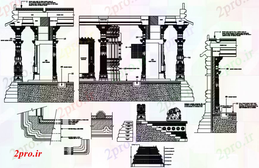 دانلود نقشه کلیسا - معبد - مکان مذهبی معبد مذهبی  همه طرفه بخش و ستون سازنده جزئیات  (کد97863)
