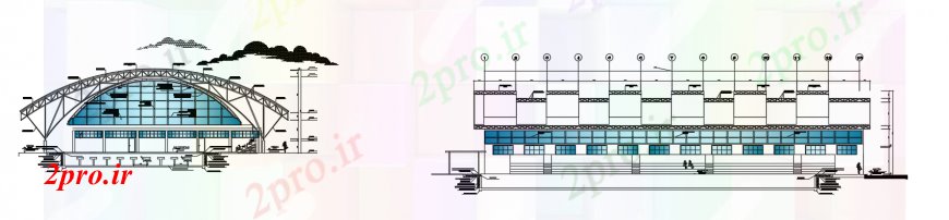 دانلود نقشه ساختمان اداری - تجاری - صنعتی طراحی  دو بعدی  نما جلو  دفتر اتوکد (کد97896)