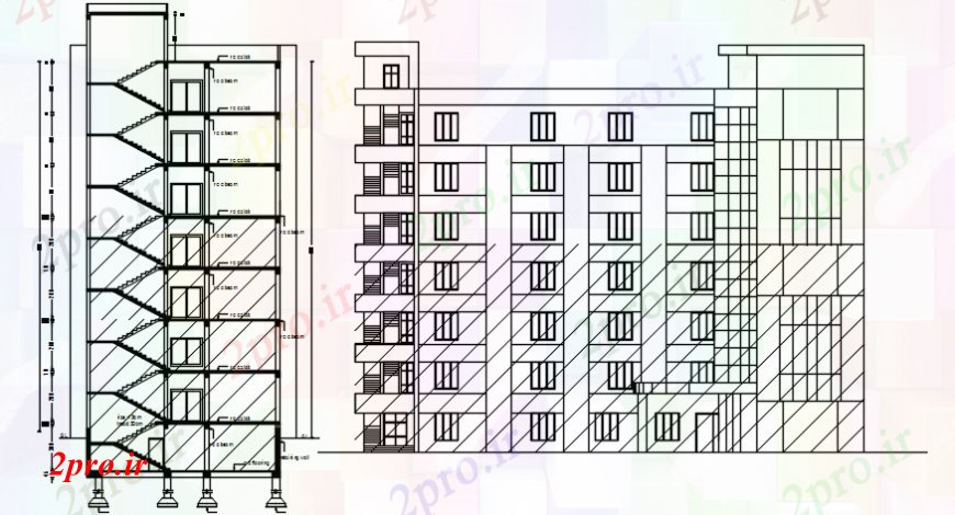 دانلود نقشه بیمارستان - درمانگاه - کلینیک بیمارستان چند دان اصلی نما و بخش سمت طراحی جزئیات 31 در 38 متر (کد97898)