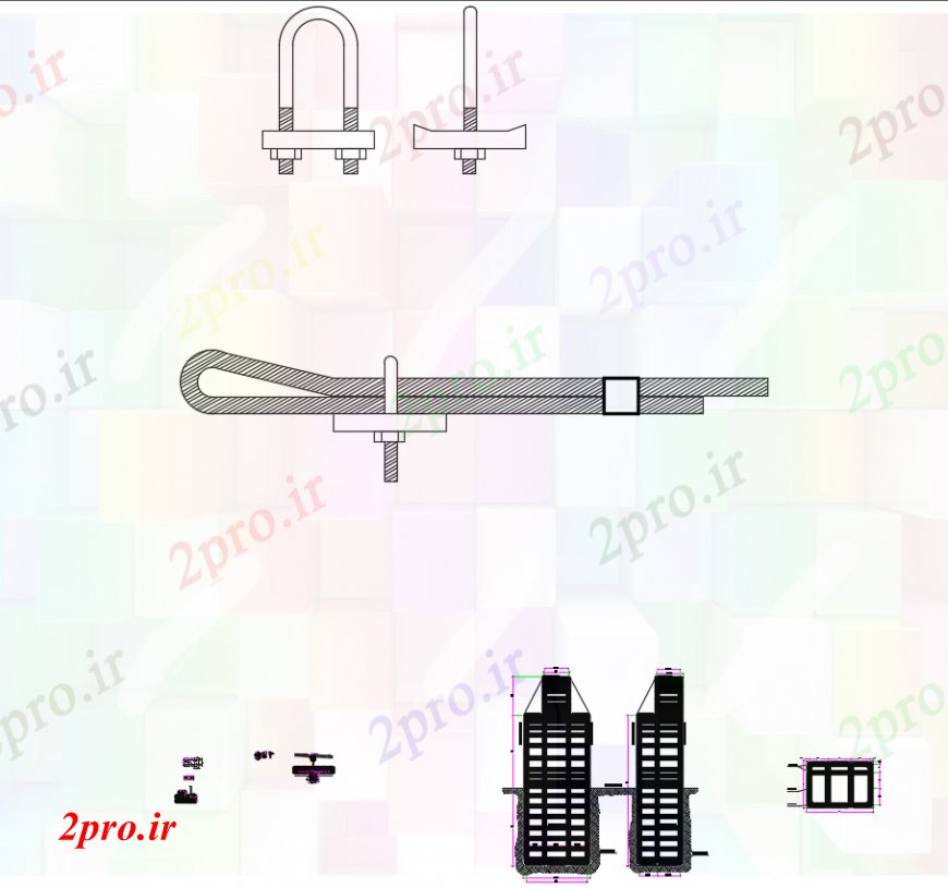 دانلود نقشه جزئیات ساخت و ساز طراحی  دو بعدی  از قطعات سیستم تعلیق  پل اتوکد (کد97926)