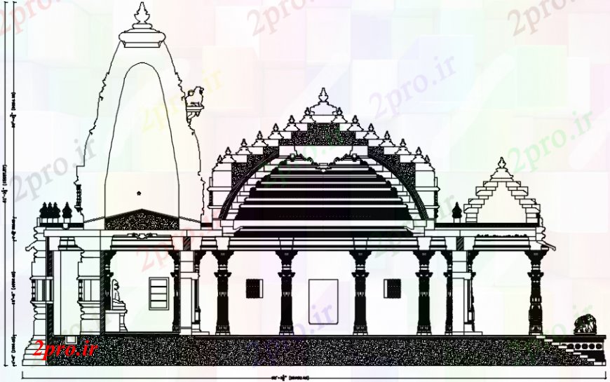 دانلود نقشه کلیسا - معبد - مکان مذهبی نما سمت چپ طراحی جزئیات از معبد مذهبی  (کد97932)