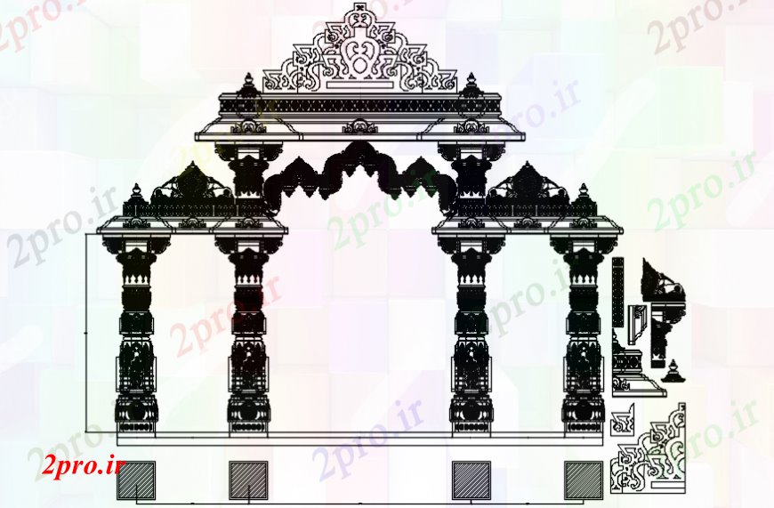 دانلود نقشه کلیسا - معبد - مکان مذهبی معبد نما دروازه اصلی با  ستون طراحی جزئیات  (کد97936)