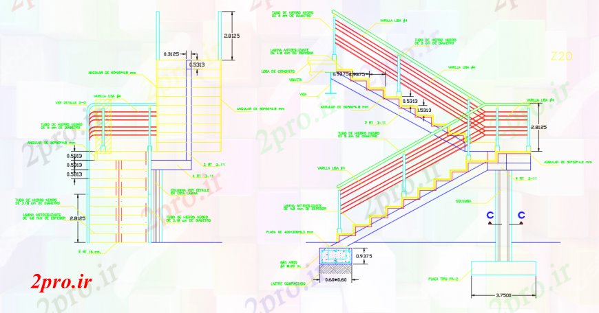 دانلود نقشه جزئیات پله و راه پله   طراحی  دو بعدی  کف  راه پله اتوکد (کد97964)