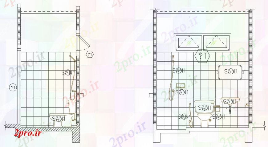 دانلود نقشه حمام مستر طراحی  دو بعدی  نما اتاق توالت  اتوکد (کد97974)