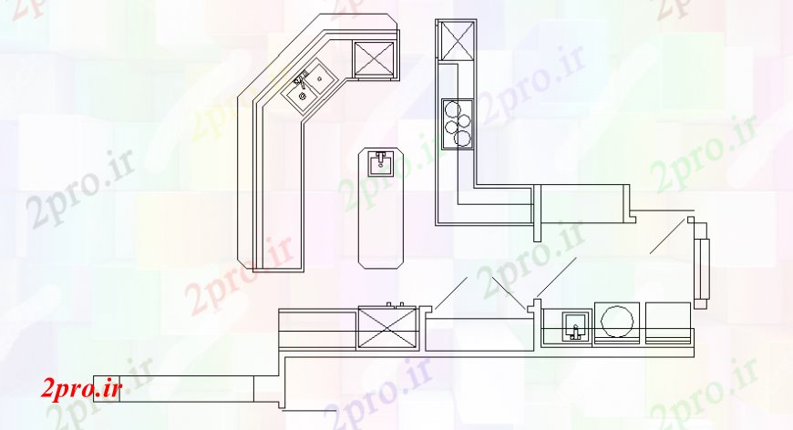 دانلود نقشه جزئیات طراحی ساخت آشپزخانه  دو بعدی  از طراحی های آشپزخانه طرحی به   (کد98050)