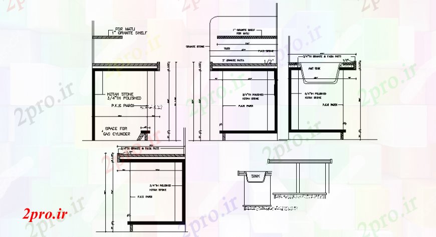 دانلود نقشه طراحی مبلمان آشپزخانه طراحی های پلت فرم  دو بعدی  جزئیات  (کد98078)