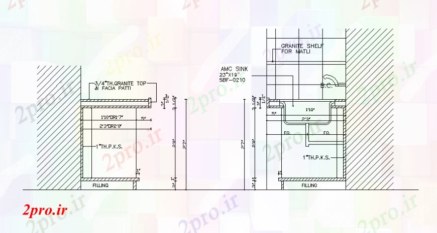دانلود نقشه طراحی مبلمان آشپزخانه آشپزخانه واحد سینک طراحی جزئیات  دو بعدی  (کد98089)