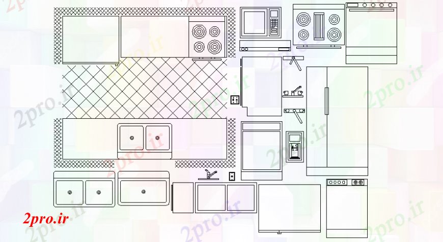 دانلود نقشه طراحی مبلمان آشپزخانه انواع مبلمان آشپزخانه  و اتوماسیون واحدهای (کد98091)