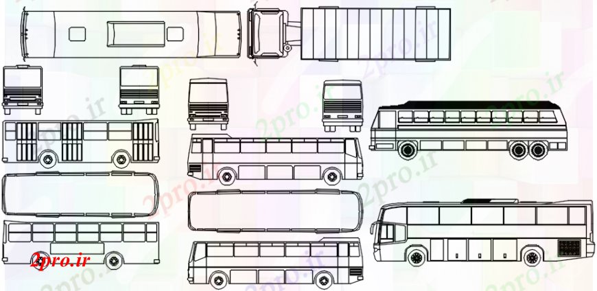 دانلود نقشه بلوک های حمل و نقل اتوبوس طولانی متعدد همه نما طرفه   (کد98092)