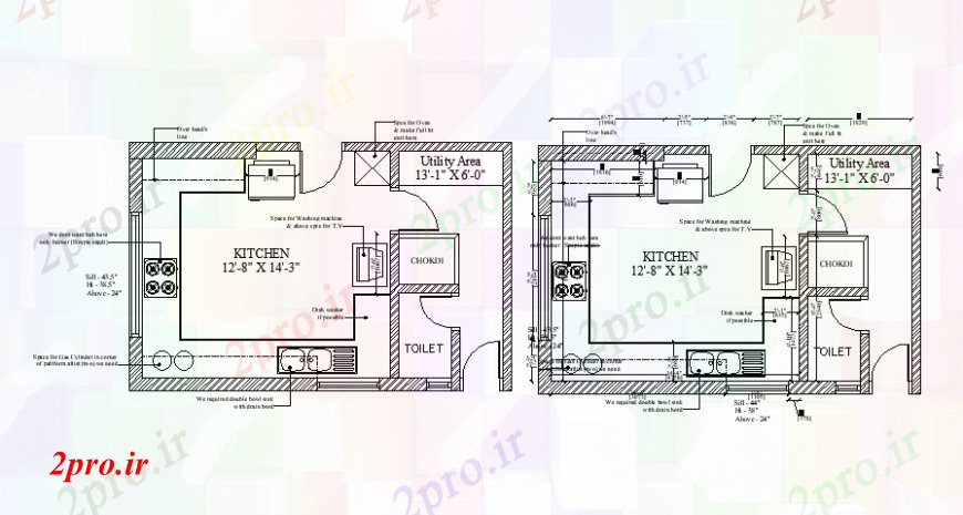 دانلود نقشه جزئیات طراحی ساخت آشپزخانه  دو بعدی  واحد آشپزخانه طرحی طبقه    (کد98096)