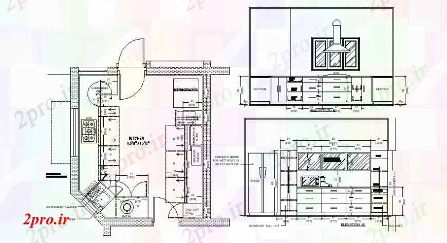 دانلود نقشه آشپزخانه طراحی جزئیات طرحی آشپزخانه طرحی نما  اتوکد (کد98108)