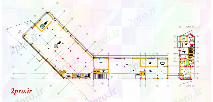 دانلود نقشه کارخانه صنعتی  ، کارگاه طراحی  دو بعدی  توزیع مرکز صنعتی   اتوکد (کد98199)