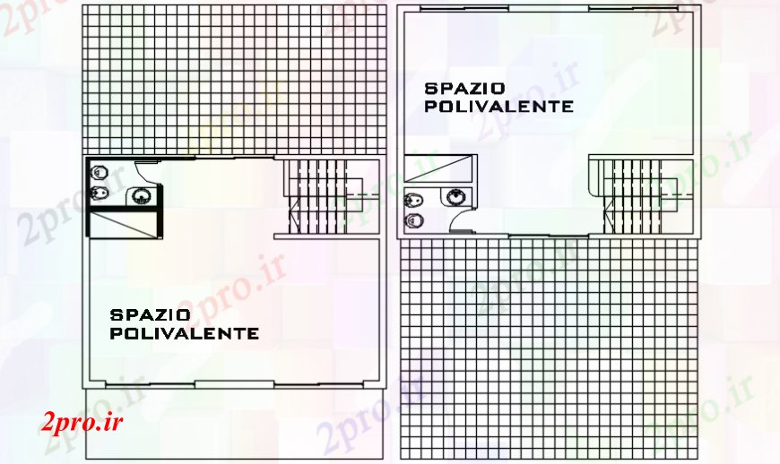 دانلود نقشه بلوک های بهداشتی بالا پلان طرحی از توالت دو بعدی جزئیات 8 در 12 متر (کد98241)