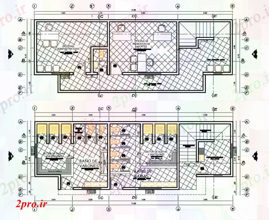 دانلود نقشه ورزشگاه ، سالن ورزش ، باشگاه طراحی دو بعدی ورزشی اتاق اداری اتوکد 59 در 60 متر (کد98246)