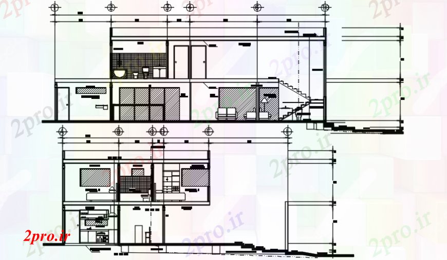 دانلود نقشه مسکونی  ، ویلایی ، آپارتمان  خانه پنت نما مقطعی (کد98250)