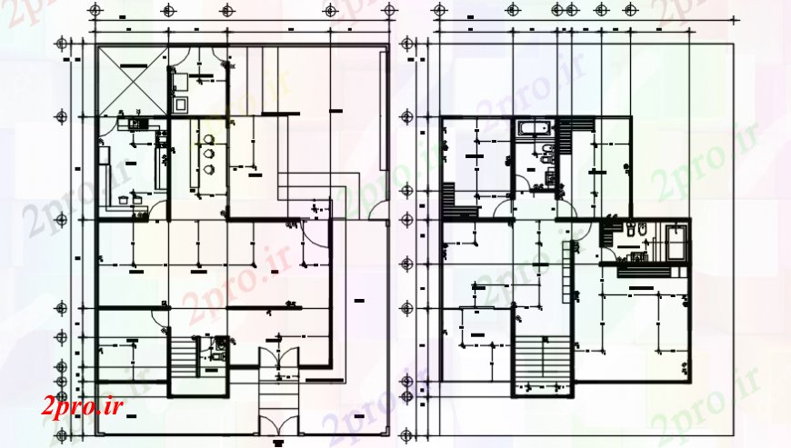 دانلود نقشه مسکونی  ، ویلایی ، آپارتمان  فاصله مفهوم خانه  های دو بعدی  جزئیات (کد98254)