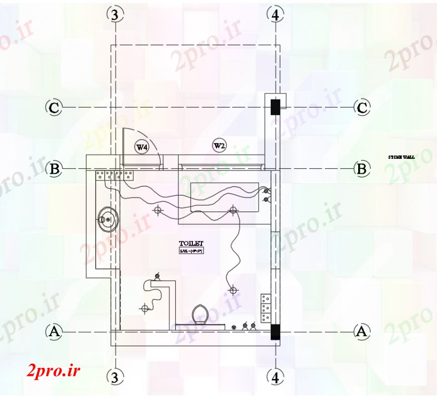دانلود نقشه حمام مستر طراحی  دو بعدی  طرحی های الکتریکی از  اتوکد حمام (کد98281)