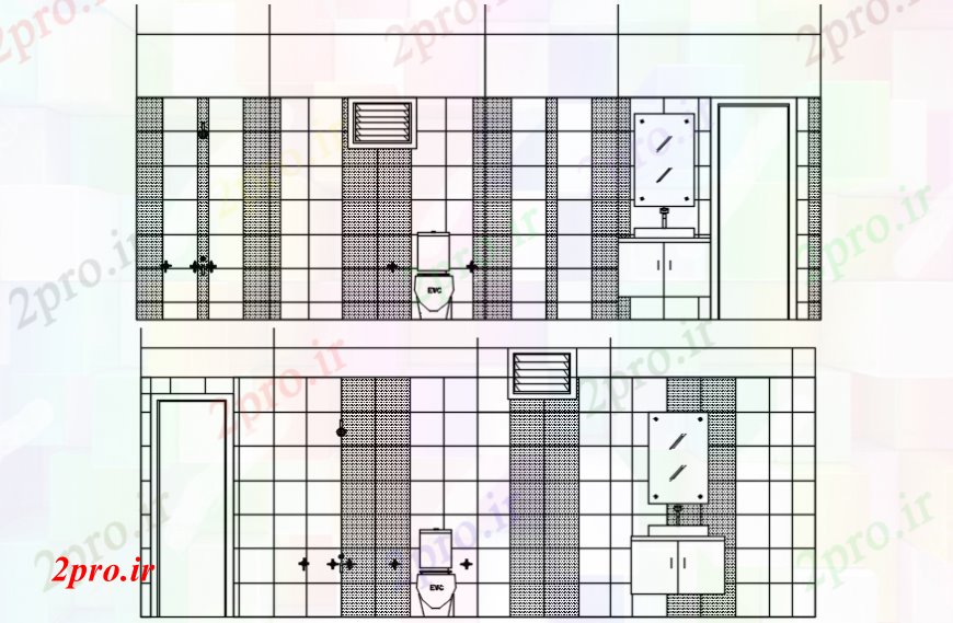 دانلود نقشه حمام مستر خانه توالت و جلو حمام و بخش عقب و نصب و راه اندازی جزئیات (کد98360)