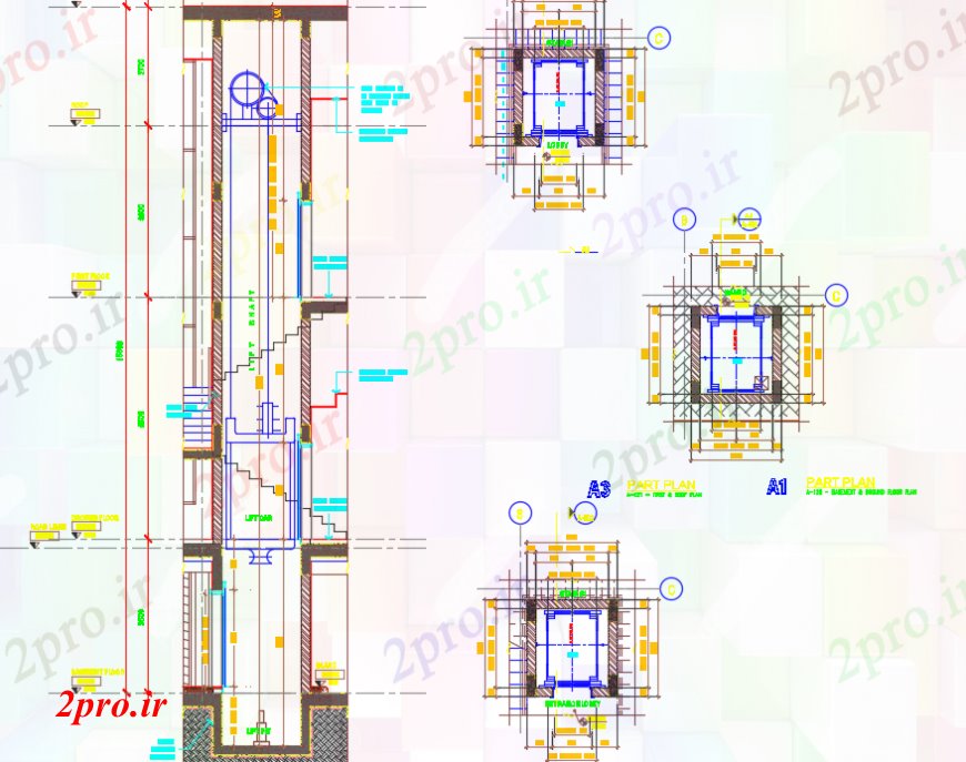 دانلود نقشه  جزئیات آسانسور و   نصب و راه اندازی  دو بعدی   (کد98421)