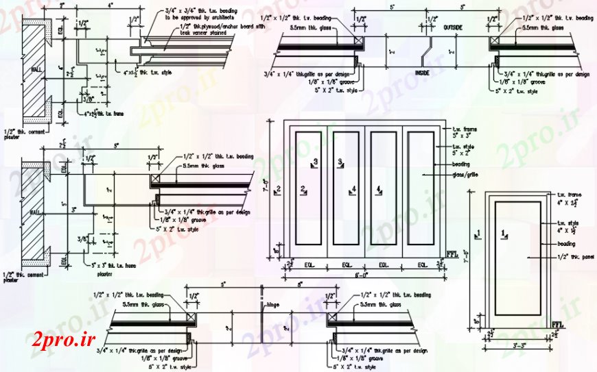 دانلود نقشه جزئیات طراحی در و پنجره  خانه درب های متعدد نصب و راه اندازی و جزئیات نازک کاری و (کد98446)