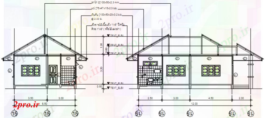 دانلود نقشه مسکونی  ، ویلایی ، آپارتمان  یک دان جلو خانه و بخش سمت  (کد98532)