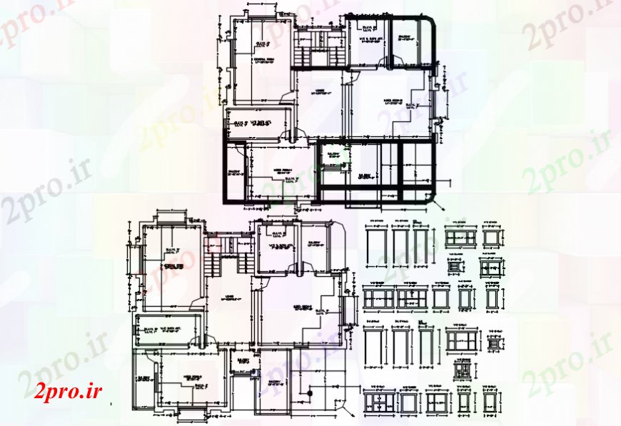 دانلود نقشه مسکونی ، ویلایی ، آپارتمان اقامت طبقه همکف و اول جزئیات کف 46 در 50 متر (کد98574)