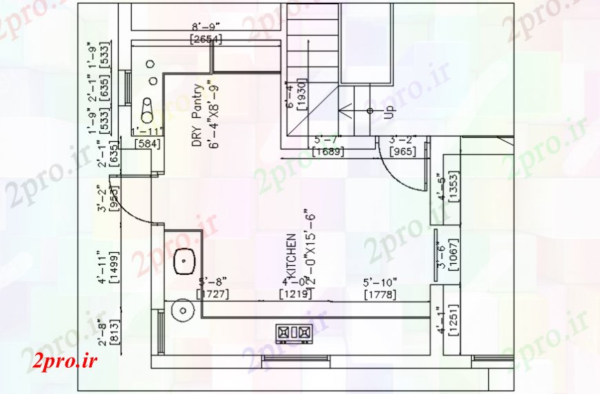 دانلود نقشه آشپزخانه آشپزخانه بلوک ابزار 24 در 24 متر (کد98579)