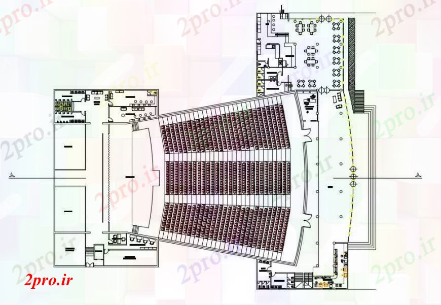 دانلود نقشه تئاتر چند منظوره - سینما - سالن کنفرانس - سالن همایشساختمان سالن طرحی دو بعدی نظر طراحی طبقه 60 در 65 متر (کد98605)