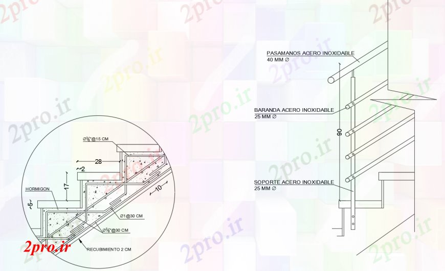 دانلود نقشه جزئیات پله و راه پله    دو بعدی  رسم از راه پله جزئیات  اتوکد (کد98622)