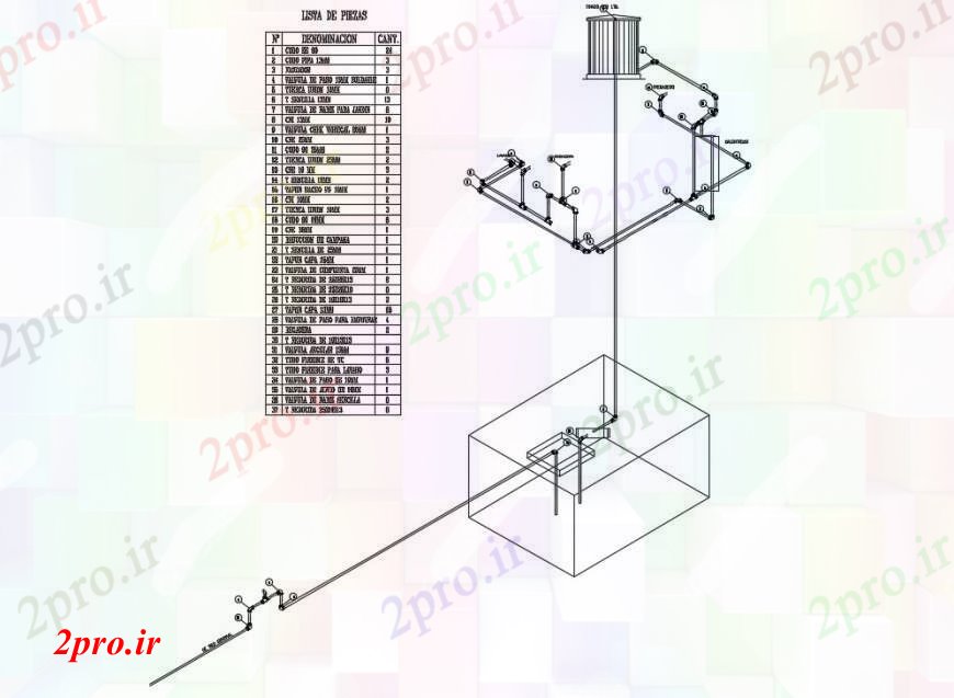 دانلود نقشه جزئیات لوله کشی طراحی های توزیع آب جزئیات  دو بعدی   (کد98632)