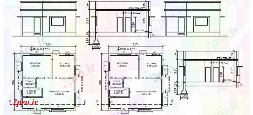 دانلود نقشه مسکونی ، ویلایی ، آپارتمان جزئیات بخشی از یک ویلا و طرح 7 در 13 متر (کد98648)