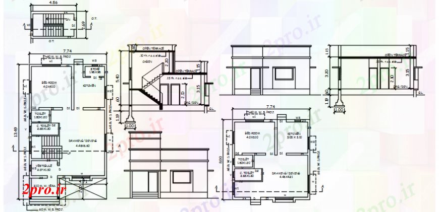 دانلود نقشه مسکونی  ، ویلایی ، آپارتمان  جزئیات بخشی از یک ویلا و برنامه (کد98650)