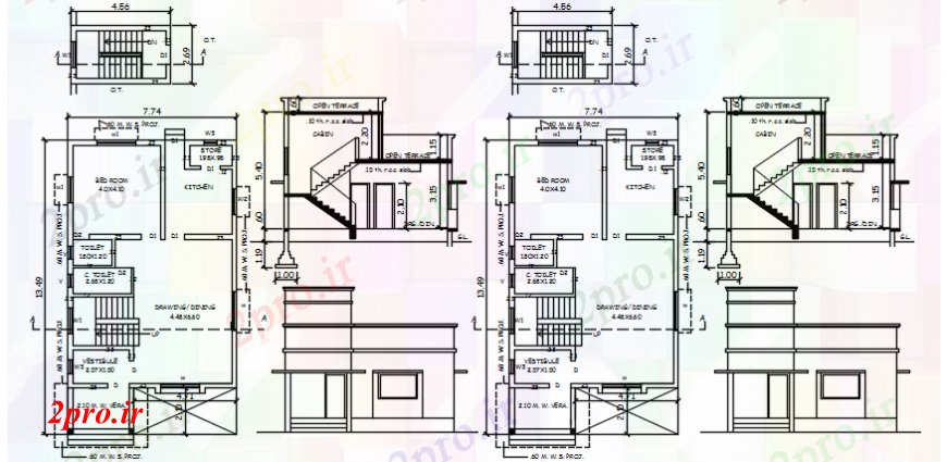 دانلود نقشه مسکونی  ، ویلایی ، آپارتمان  نما از ویلا و طرح (کد98651)