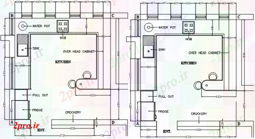 دانلود نقشه آشپزخانه آشپزخانه  دو بعدی  بلوک (کد98663)