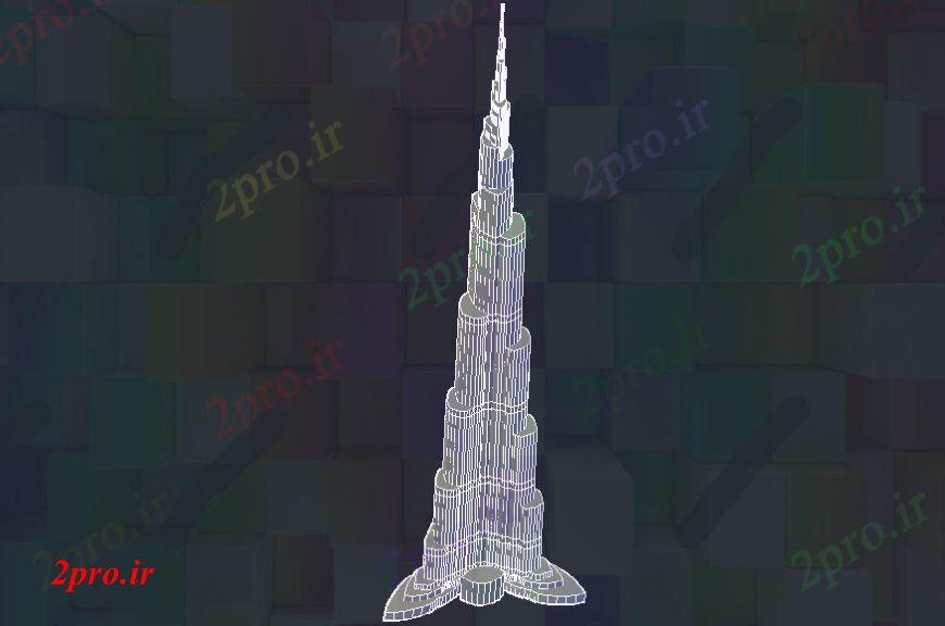 دانلود نقشه معماری معروف خلیفه برج دبی آسمان خراش (کد98702)