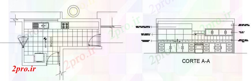 دانلود نقشه جزئیات طراحی ساخت آشپزخانه طراحی جزئیات طرحی آشپزخانه دو بعدی 12 در 21 متر (کد98705)