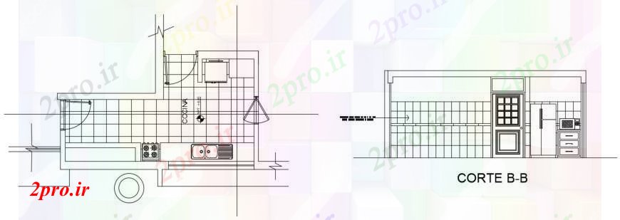 دانلود نقشه جزئیات طراحی ساخت آشپزخانه طراحی و بخش جزئیات آشپزخانه اتوکد 12 در 21 متر (کد98707)