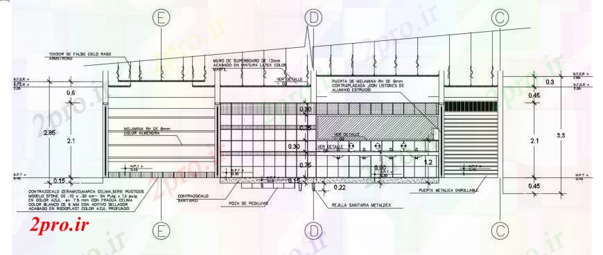دانلود نقشه حمام مستر  دو بعدی  جزئیات طراحی مقطعی از سرویس بهداشتی توالت عمومی (کد98714)