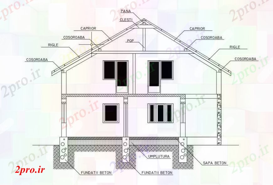 دانلود نقشه مسکونی  ، ویلایی ، آپارتمان  خانه طراحی مقطعی  دو بعدی     (کد98775)