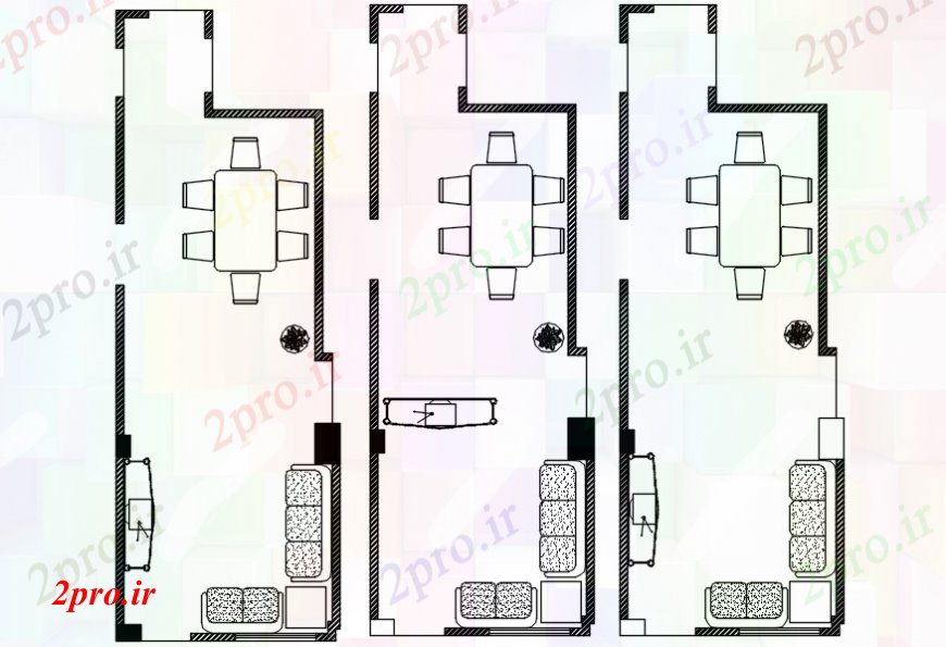 دانلود نقشه اتاق نشیمن ، حال ، پذیرایی چند اتاق نشیمن طراحی های 3 در 9 متر (کد98821)